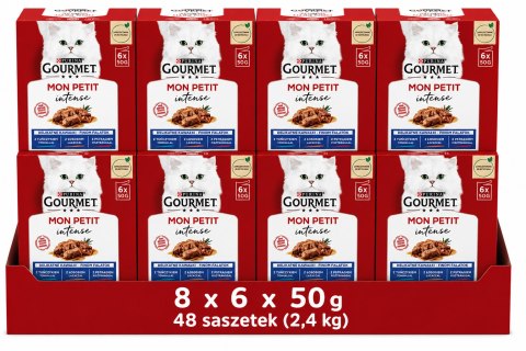 Zestaw Purina Mon Petit tuńcyk łosoś pstrąg RYBNE 48x50g mokra karma dla kota dorosłego