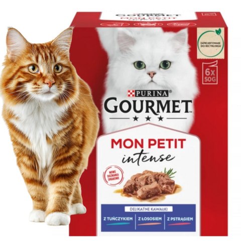 Zestaw Purina Mon Petit tuńcyk łosoś pstrąg RYBNE 48x50g mokra karma dla kota dorosłego