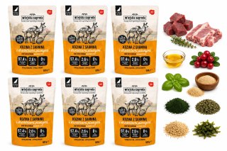 Zestaw Wiejska Zagroda Kozina z Sarniną Karma Mokra dla Psa Saszetka 6x500g