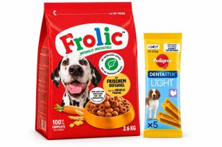 Frolic 2,6kg wołowina i warzywa karma sucha dla psa + DENTASTIX