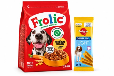 Frolic 2,6kg wołowina i warzywa karma sucha dla psa + DENTASTIX