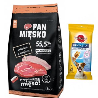 Pan Mięsko Karma PIES cielęcina z indykiem chrupki M 3kg + Próbki