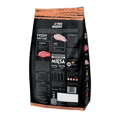 Pan Mięsko Karma PIES cielęcina z indykiem chrupki M 3kg + Próbki