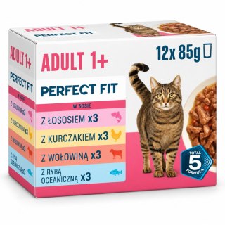 Perfect Fit Adult 1+ Mix 12x85g Karma Mokra dla Kota Saszetki w Sosie