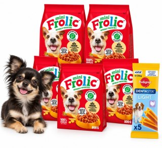 ZESTAW FROLIC WOŁOWINA sucha karma dla psa małe rasy 5X800g 4KG + przysmak