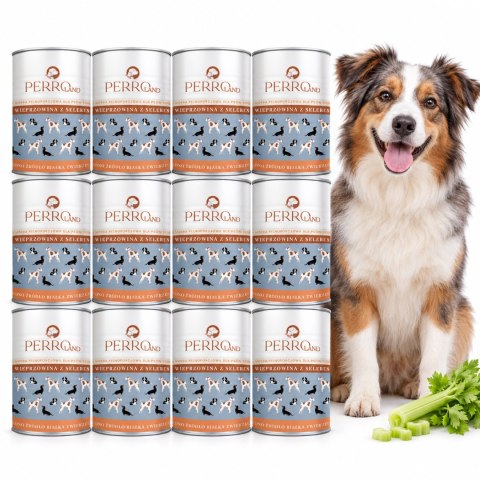 ZESTAW PERRO Wieprzowina z selerem dla psów dorosłych 12X400g wysokomięsna karma