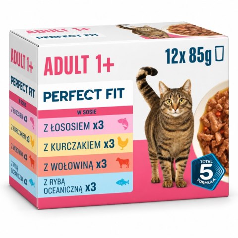 ZESTAW Perfect Fit Adult 1+ Mix 48x85g Karma Mokra dla Kota Saszetki w Sosie