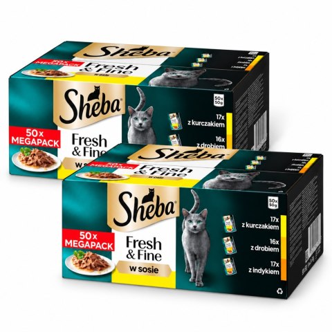 ZESTAW SHEBA Fresh & Fine 2X50x50 g mokra karma dla kota mix smaków sos