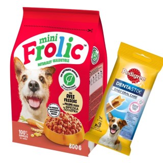 Zestaw FROLIC WOŁOWINA sucha karma dla psa małe rasy 2x800g + pedigree detastix
