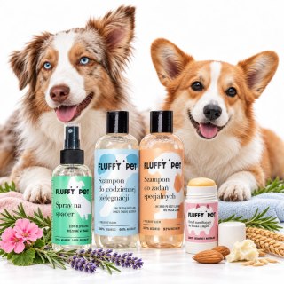 Zestaw Fluffy SPA naturalna pielęgnacja psa - szampon spray spacerowy masełko