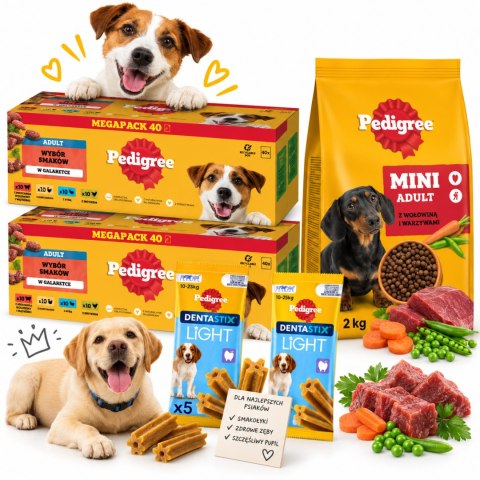 Zestaw PEDIGREE DLA PSA MIX SMAKÓW W GALARETCE SASZETKI 80X100 g karma sucha przysmaki