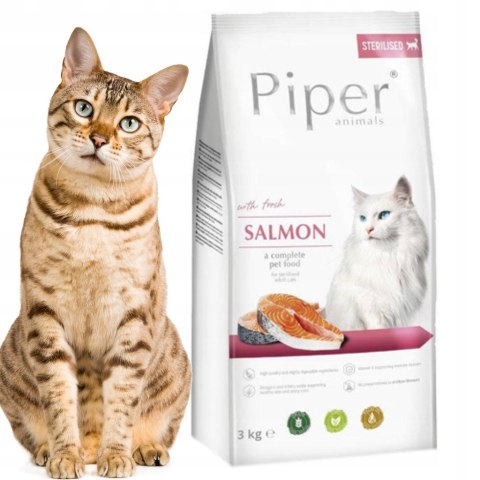 Piper Adult Cat Salmon Animals Dolina Noteci Łosoś Kot 3kg dla kotów dorosłych po zabiegu sterylizacji